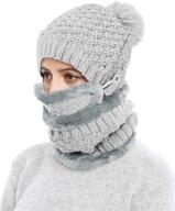 🧣 winter beanie hat scarf and mask set for women: stay cozy with this thick warm slouchy knit fleece-lined 3-piece skull knit cap, scarf, and mouth mask ensemble логотип