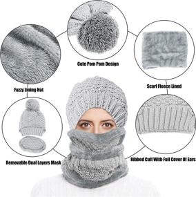 img 2 attached to 🧣 Winter Beanie Hat Scarf and Mask Set for Women: Stay Cozy with this Thick Warm Slouchy Knit Fleece-Lined 3-Piece Skull Knit Cap, Scarf, and Mouth Mask Ensemble