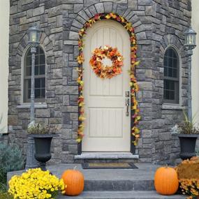 img 2 attached to 20-Inch Fall Front Door Wreath - Thanksgiving, Autumn Harvest, and Halloween Decoration - Artificial Farmhouse Wreath with Pumpkins, Berries, Maple Leaves, Pine Cones - Indoor/Outdoor Home Decor