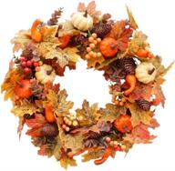 20-inch fall front door wreath - thanksgiving, autumn harvest, and halloween decoration - artificial farmhouse wreath with pumpkins, berries, maple leaves, pine cones - indoor/outdoor home decor логотип