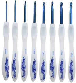 img 4 attached to Katech 8-Piece Crochet Hooks Set: Beautiful Blue Flower Print Plastic Handles | Ergonomic Needles for DIY Crafts, Weaving Tool for Beginner and Experienced Crochet Enthusiasts