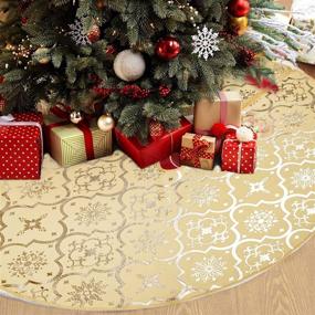 img 4 attached to 🎄 WUJOMZ 48 Inch Christmas Tree Skirt Decorations, Yellow and Gold Snowflake Tree Skirt for Merry Christmas Party, Large Xmas Holiday Rustic Home Decor