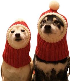 img 3 attached to 🐶 Cute Funny Christmas Dog Beanies Cap with Pompon, Crocheted Snood - Adorable Red Winter Hat for Dogs. Also Suitable for Women and Men.