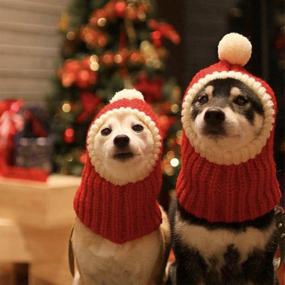 img 4 attached to 🐶 Cute Funny Christmas Dog Beanies Cap with Pompon, Crocheted Snood - Adorable Red Winter Hat for Dogs. Also Suitable for Women and Men.