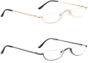 img 4 attached to 👓 Stylish Half Frame Reading Glasses: Metal Moon Readers for Women and Men (2 Pairs, 2.00)