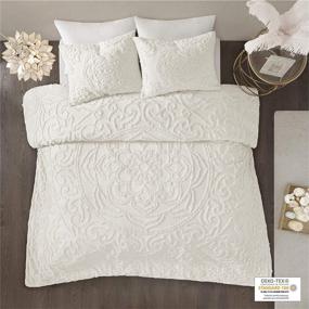img 1 attached to 🌸 Madison Park Laetitia 100% Cotton Duvet Set: Chenille Tufted Medallion Design - All Season Cozy Bedding, Shabby Chic Comforter Cover, Full/Queen Size - Floral Off White