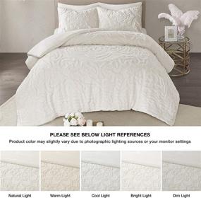 img 3 attached to 🌸 Madison Park Laetitia 100% Cotton Duvet Set: Chenille Tufted Medallion Design - All Season Cozy Bedding, Shabby Chic Comforter Cover, Full/Queen Size - Floral Off White