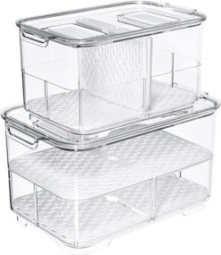 img 4 attached to 🧊 Blitzlabs Refrigerator Organizer Bins: Stackable Freezer Fresh Keeper, Lid and Drain Tray Included- Set of 2