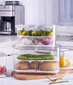 img 3 attached to 🧊 Blitzlabs Refrigerator Organizer Bins: Stackable Freezer Fresh Keeper, Lid and Drain Tray Included- Set of 2