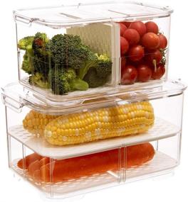 img 2 attached to 🧊 Blitzlabs Refrigerator Organizer Bins: Stackable Freezer Fresh Keeper, Lid and Drain Tray Included- Set of 2