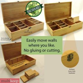 img 2 attached to 🍵 Multikeep Adjustable Bamboo Tea Box - 128 Tea Bag Storage Organizer with Latching Lid (Blank Lid) for Cookbook Enthusiasts