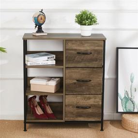 img 3 attached to FOENOEL 3-Drawer Dresser Storage Cabinet with 4 Open Shelves - Steel & Wood Frame Organizer for Bedroom, Closet, Entryway, Nursery Room, Hallway