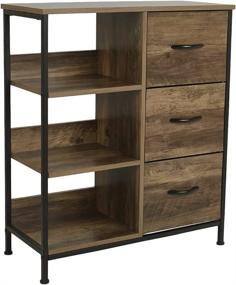 img 4 attached to FOENOEL 3-Drawer Dresser Storage Cabinet with 4 Open Shelves - Steel & Wood Frame Organizer for Bedroom, Closet, Entryway, Nursery Room, Hallway