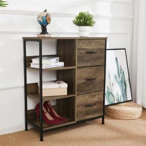 img 2 attached to FOENOEL 3-Drawer Dresser Storage Cabinet with 4 Open Shelves - Steel & Wood Frame Organizer for Bedroom, Closet, Entryway, Nursery Room, Hallway