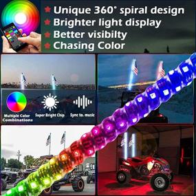 img 2 attached to 🚀 2Pcs NBWDY 2FT LED Whip Light with Bluetooth Control - 360° Spiral Rising Dancing Flag Offroad Warning Lighted LED Whips LED Antenna Light for UTV, ATV, Off Road, Truck, Jeep, Sand, Buggy Dune, RZ …