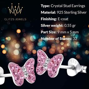 img 2 attached to 🦋 Glitzs Jewels 925 Sterling Silver Pink Butterfly Earrings for Women and Girls - 9 MM x 5MM, Crystal Stud Earrings for Teens, Children, and Girly Jewelry