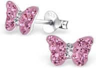 🦋 glitzs jewels 925 sterling silver pink butterfly earrings for women and girls - 9 mm x 5mm, crystal stud earrings for teens, children, and girly jewelry logo