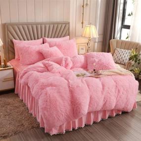 img 3 attached to 🛏️ Premium Plush Shaggy Duvet Cover Set - Super Soft Crystal Velvet Bedding - 3 Piece Set (1 Duvet Cover + 2 Pillowcases) - King Size - Pink