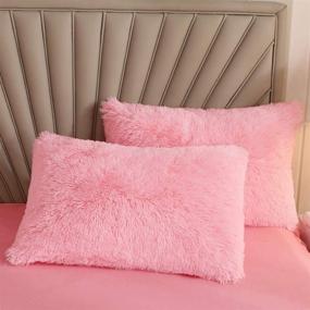 img 1 attached to 🛏️ Premium Plush Shaggy Duvet Cover Set - Super Soft Crystal Velvet Bedding - 3 Piece Set (1 Duvet Cover + 2 Pillowcases) - King Size - Pink