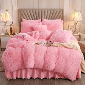 img 4 attached to 🛏️ Premium Plush Shaggy Duvet Cover Set - Super Soft Crystal Velvet Bedding - 3 Piece Set (1 Duvet Cover + 2 Pillowcases) - King Size - Pink