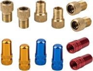 🚲 12-pack bike presta valve adapters and tire valve caps - presta to schrader tube pump converter with 3 pairs of air caps for tires in golden, blue, and red logo