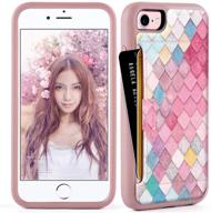 zve slim leather wallet case for iphone 7/8/se 2020 with credit card holder slot - mermaid wall design logo