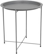 🔘 foldable round multi-purpose metal side accent table in matte grey - ideal coffee or end table for bedroom and living room décor logo