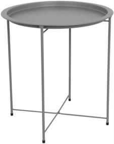 img 3 attached to 🔘 Foldable Round Multi-Purpose Metal Side Accent Table in Matte Grey - Ideal Coffee or End Table for Bedroom and Living Room Décor