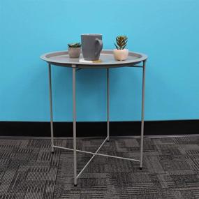 img 2 attached to 🔘 Foldable Round Multi-Purpose Metal Side Accent Table in Matte Grey - Ideal Coffee or End Table for Bedroom and Living Room Décor