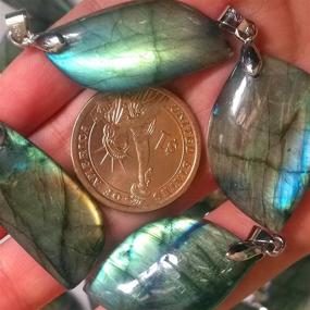 img 4 attached to 🌿 1 Piece Hand Carved Green & Yellow Light Natural Labradorite Gemstone Jewelry Pendant - DIY Necklace Accessory (No.8)