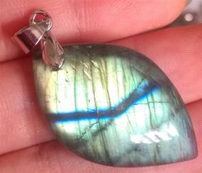 img 3 attached to 🌿 1 Piece Hand Carved Green & Yellow Light Natural Labradorite Gemstone Jewelry Pendant - DIY Necklace Accessory (No.8)