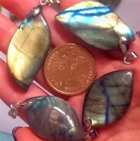 img 2 attached to 🌿 1 Piece Hand Carved Green & Yellow Light Natural Labradorite Gemstone Jewelry Pendant - DIY Necklace Accessory (No.8)