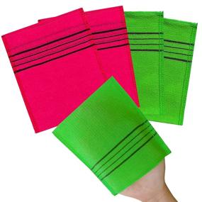 img 2 attached to NOPIGO Korean Exfoliating Mitt Washcloth Set - 4pcs | Korean Body Scrub Italy Towels (2 Green + 2 Red)