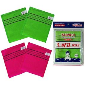 img 4 attached to NOPIGO Korean Exfoliating Mitt Washcloth Set - 4pcs | Korean Body Scrub Italy Towels (2 Green + 2 Red)