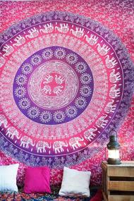 img 1 attached to 🐘 Vibrant Pink Elephant Mandala Bedding Set: Pillow Covers, Wall Tapestry, Blanket, Picnic Throw - Queen Size Purple Boho Bedspread for Bedroom
