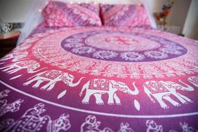 img 3 attached to 🐘 Vibrant Pink Elephant Mandala Bedding Set: Pillow Covers, Wall Tapestry, Blanket, Picnic Throw - Queen Size Purple Boho Bedspread for Bedroom