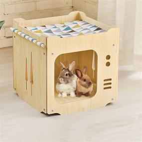 img 2 attached to 🐱 S-Lifeeling Wooden Cat House with Hammock: Stackable, Collapsible Hideout for Cats and Rabbits - Spliceable, Climbing Combination for Kitty Cubes and Bunny Rooms