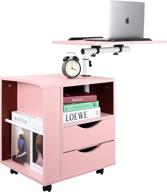 📚 dansion bedside table workstation: adjustable swivel tilt nightstand laptop desk with drawers, magazine holder, and wheels - pink logo