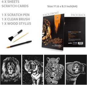 img 3 attached to 🐯 Ferocious Animals Scratch Art Paper Set: A4 Rainbow Painting Night View Scratchboard for Kids & Adults - Includes 4 Scratch Cards (Tiger/Leopard/Lion/Wolf), Drawing Pen, Clean Brush - Perfect for Art Craft and Crafts