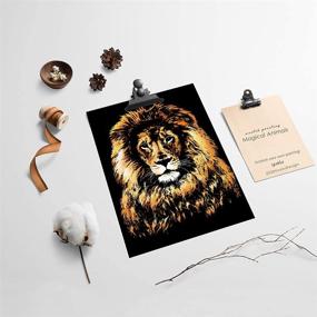 img 1 attached to 🐯 Ferocious Animals Scratch Art Paper Set: A4 Rainbow Painting Night View Scratchboard for Kids & Adults - Includes 4 Scratch Cards (Tiger/Leopard/Lion/Wolf), Drawing Pen, Clean Brush - Perfect for Art Craft and Crafts