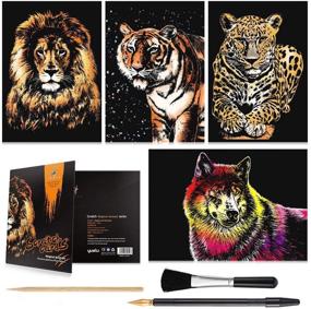 img 4 attached to 🐯 Ferocious Animals Scratch Art Paper Set: A4 Rainbow Painting Night View Scratchboard for Kids & Adults - Includes 4 Scratch Cards (Tiger/Leopard/Lion/Wolf), Drawing Pen, Clean Brush - Perfect for Art Craft and Crafts