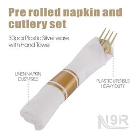 img 3 attached to 🍽️ N9R 30-Pack Pre-Rolled Gold Plastic Cutlery Set with Napkins - Disposable Utensil Set for Parties and Weddings, Includes 30 Forks, 30 Knives, and 30 Spoons