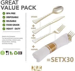 img 2 attached to 🍽️ N9R 30-Pack Pre-Rolled Gold Plastic Cutlery Set with Napkins - Disposable Utensil Set for Parties and Weddings, Includes 30 Forks, 30 Knives, and 30 Spoons