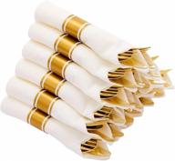 🍽️ n9r 30-pack pre-rolled gold plastic cutlery set with napkins - disposable utensil set for parties and weddings, includes 30 forks, 30 knives, and 30 spoons logo