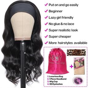 img 1 attached to Hedy Headband Wig: Brazilian Body Wave Human Hair Wigs for Black Women, Glueless & None Lace Front, 150% Density, 18 inch Length