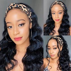 img 4 attached to Hedy Headband Wig: Brazilian Body Wave Human Hair Wigs for Black Women, Glueless & None Lace Front, 150% Density, 18 inch Length