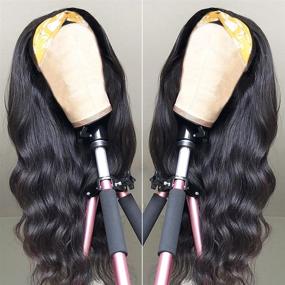 img 3 attached to Hedy Headband Wig: Brazilian Body Wave Human Hair Wigs for Black Women, Glueless & None Lace Front, 150% Density, 18 inch Length