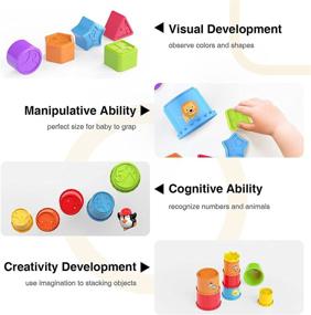 img 1 attached to 🌙 MoonToy Stacking Cups: 19PCS Colorful Nesting Cups for Early Education and Fun Sorting Activities | Perfect Birthday Gift for 1-3 Year Old Boys and Girls