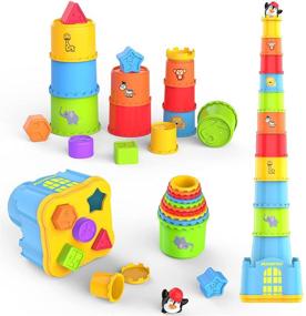 img 4 attached to 🌙 MoonToy Stacking Cups: 19PCS Colorful Nesting Cups for Early Education and Fun Sorting Activities | Perfect Birthday Gift for 1-3 Year Old Boys and Girls