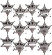 metal sheriff badges - pack of 24 silver star name badges for personalized western cowboy dress up deputy's badge toys - perfect for kids birthday parties, favors & more логотип